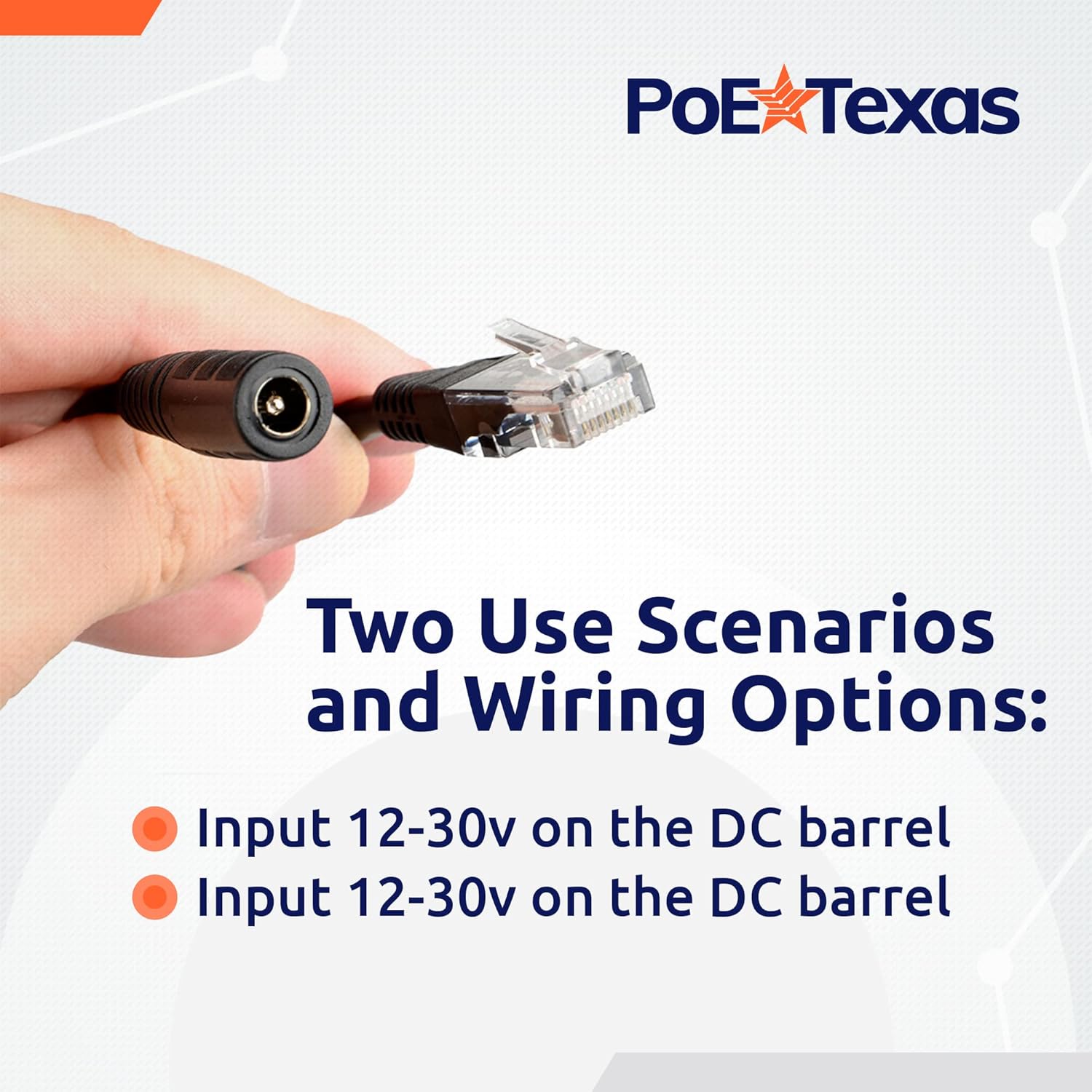 POE Texas Splitter Inline Gigabit Mode B Step Up Splitter that Converts 12-30 Volts to 48 Volts PoE