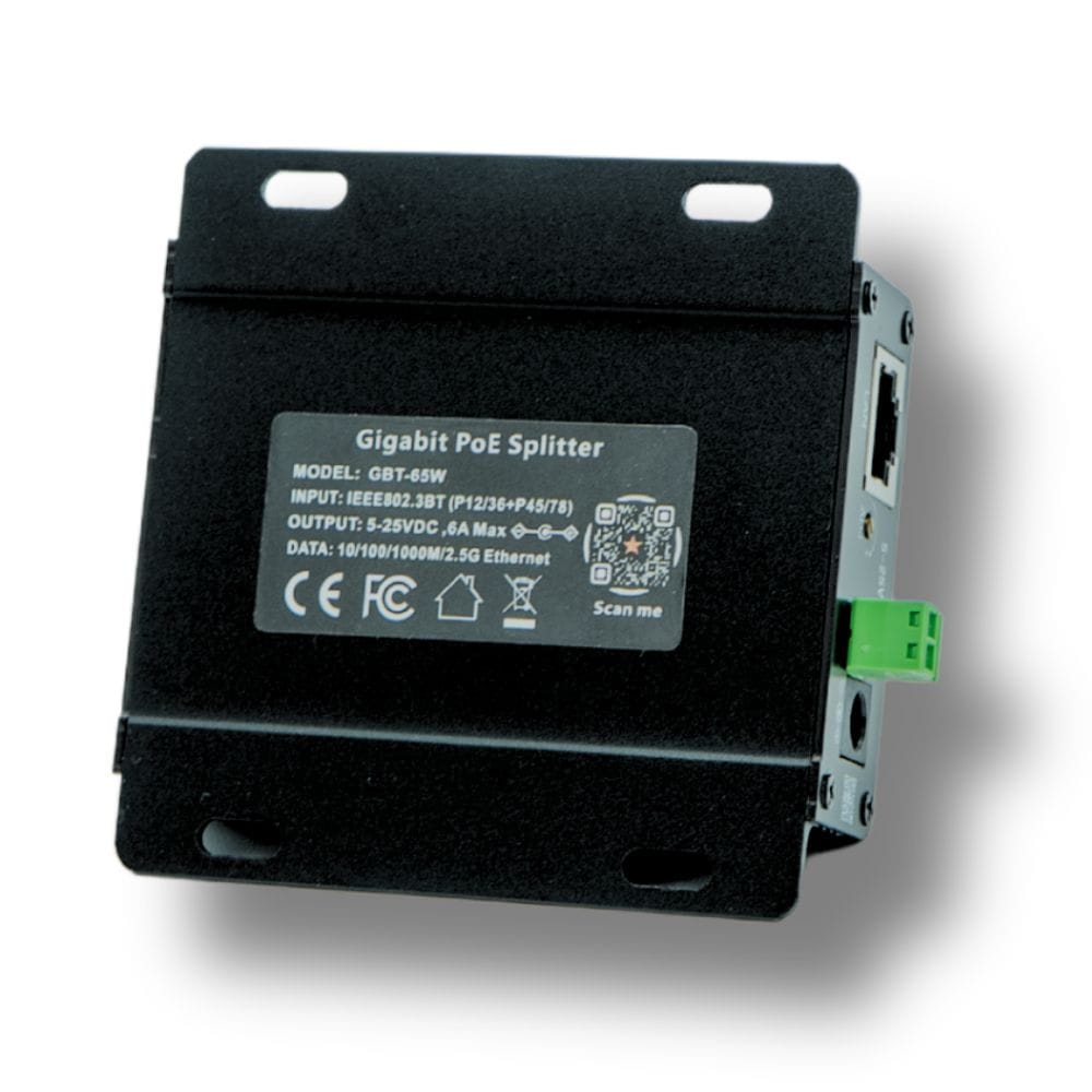 POE Texas Splitter New! Gigabit PoE++ (802.3bt) 5-24 VDC Adjustable Voltage + Separate Gigabit Data Delivery with 65 Watt Output