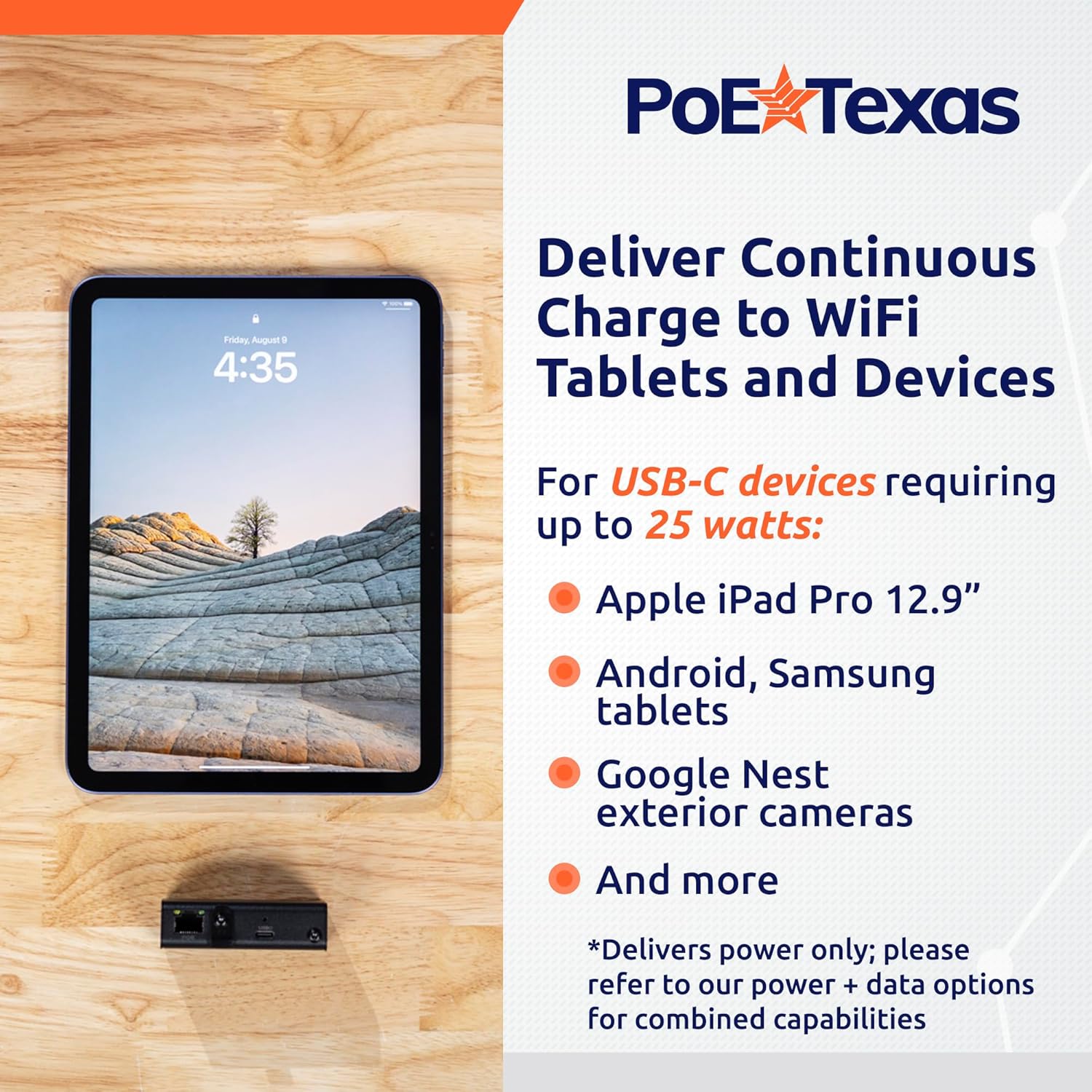POE Texas Splitter PoE+ (802.3at) to USB-C Splitter - Power Delivery Only *PoE to Power Converter