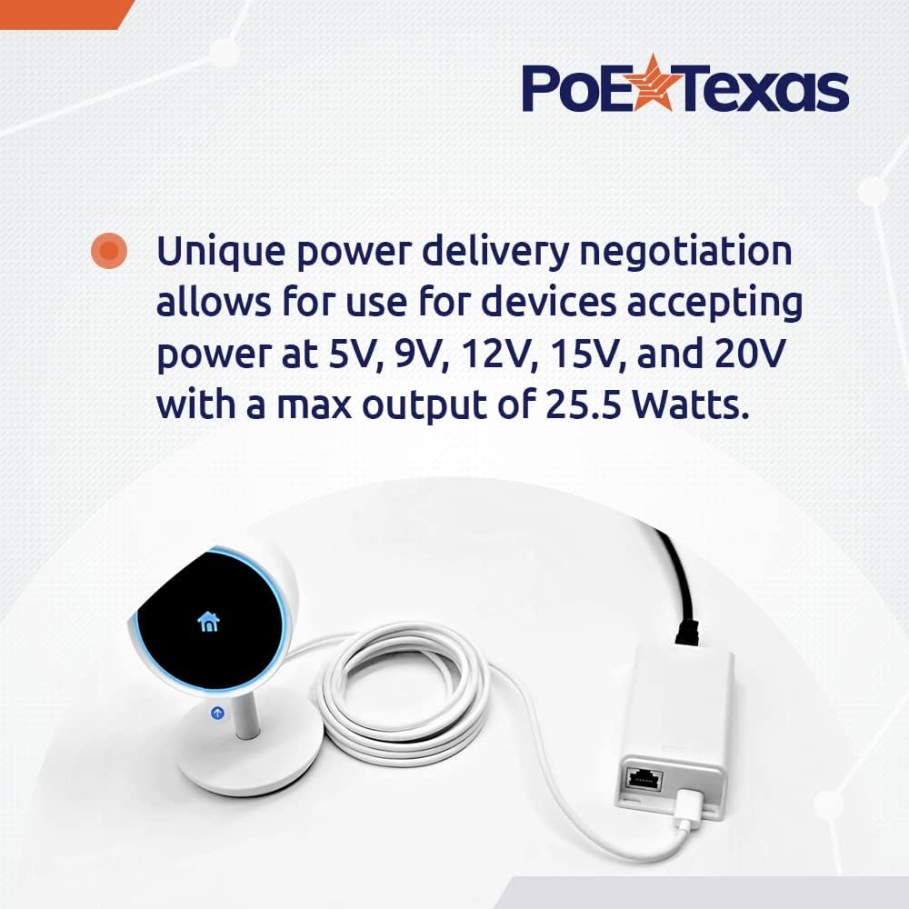 POE Texas Splitter PoE+ (802.3at) to USB-C Splitter - Power Only Delivery with Separate Gigabit Data