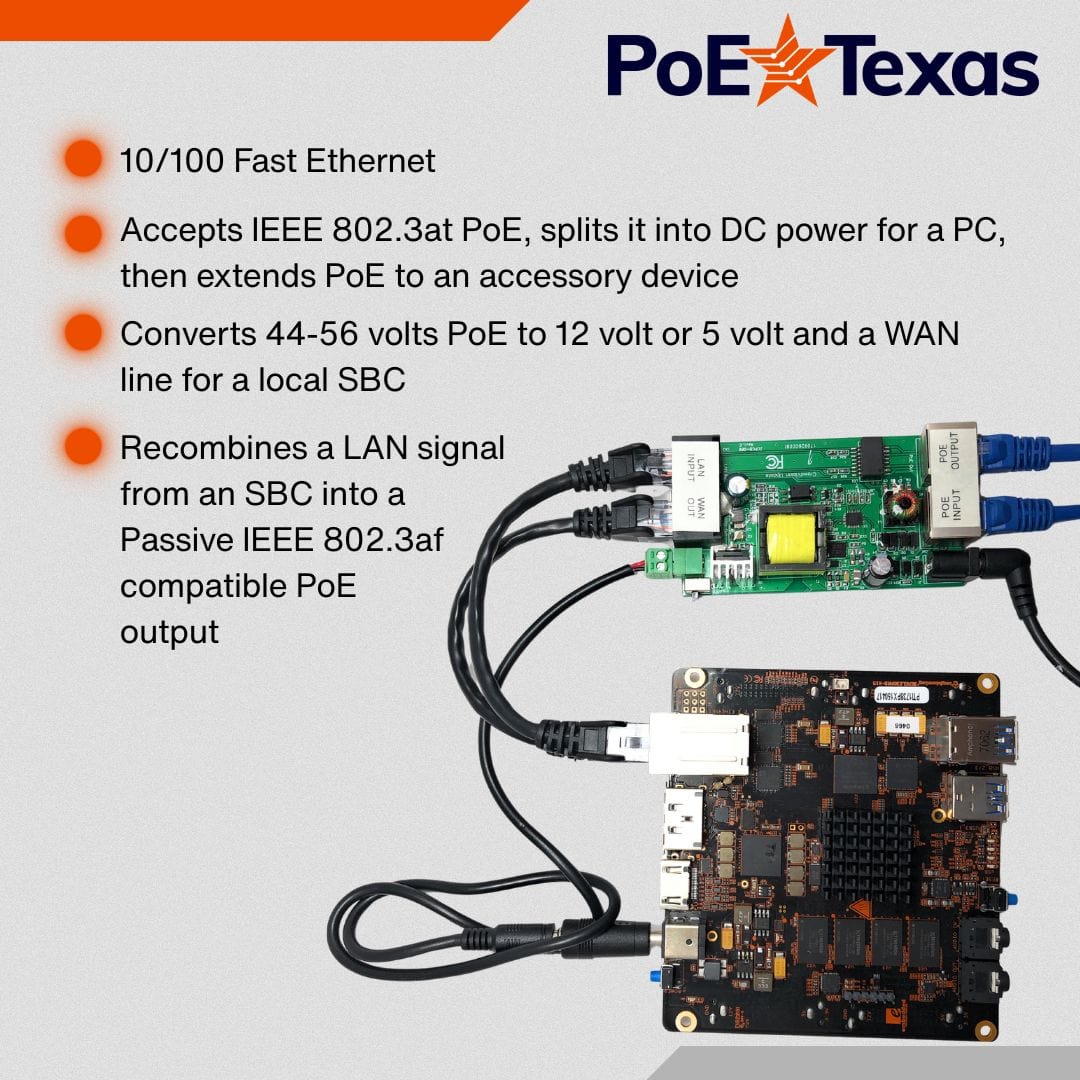 POE Texas Splitter PoE Management Board for Single Board Computers