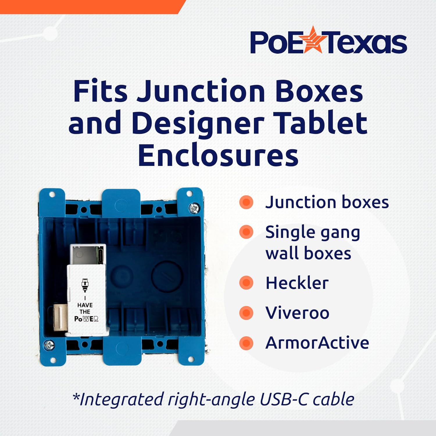POE Texas Splitter POE to USB-C Power and Data Delivery with 15 Watt Output for iPad Air, Surface Go, Galaxy Tab and More - 10/100 Mbps with USB-C Cable Included