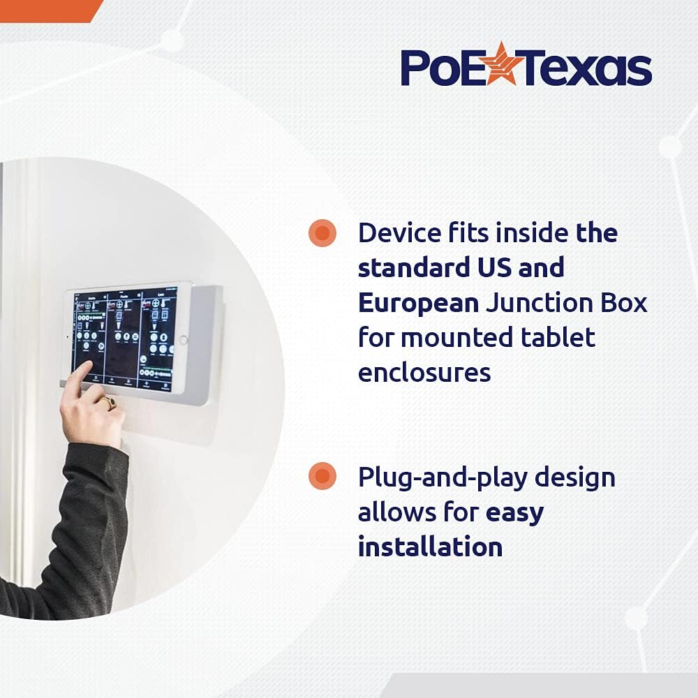POE Texas Splitter POE+ to USB-C Power and Data Delivery with 25 Watt Output for iPad Pro, Surface Go, Galaxy Tab and More - 10/100 Mbps with Lightning Cable