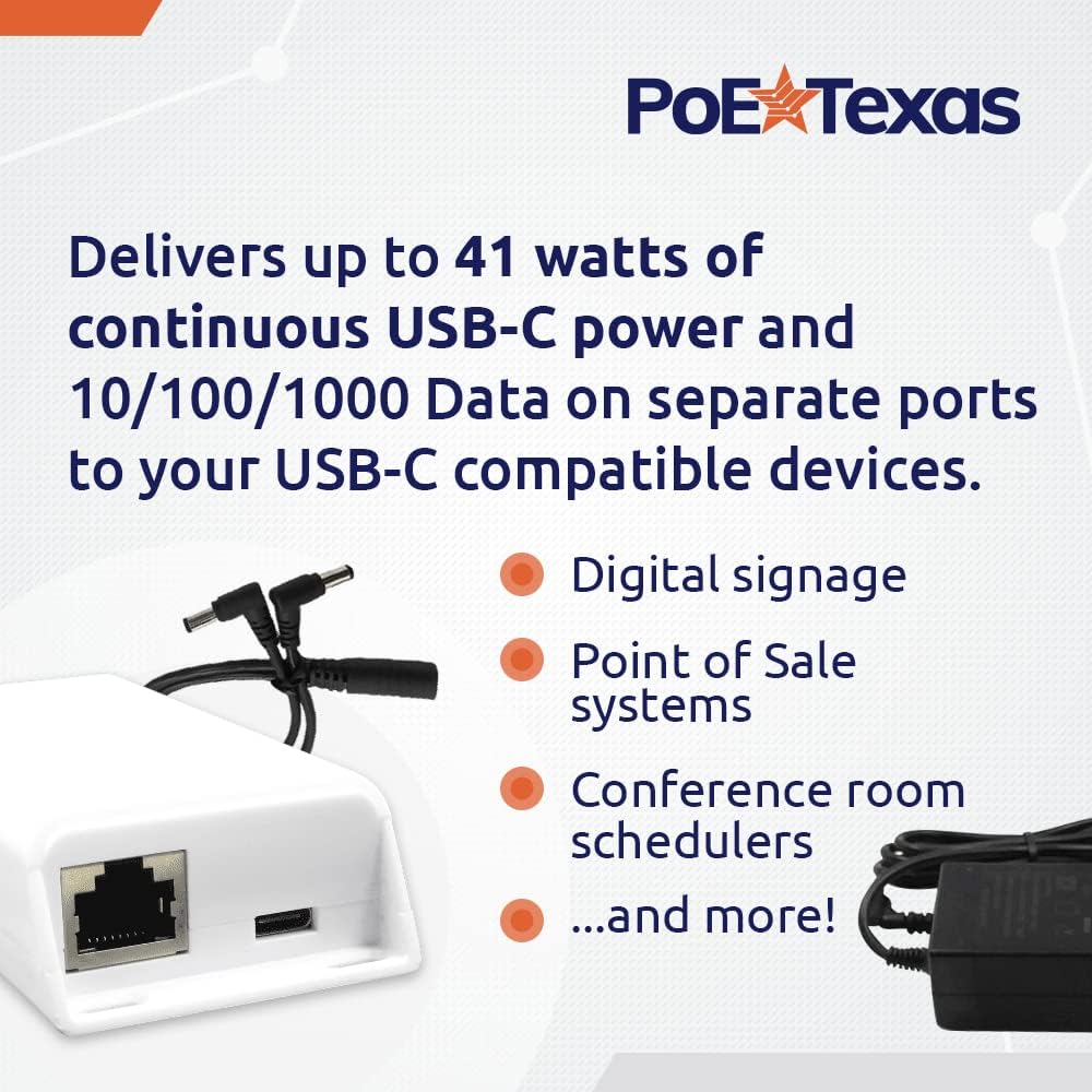 POE Texas Splitter PoE to USB-C Power Delivery Kit