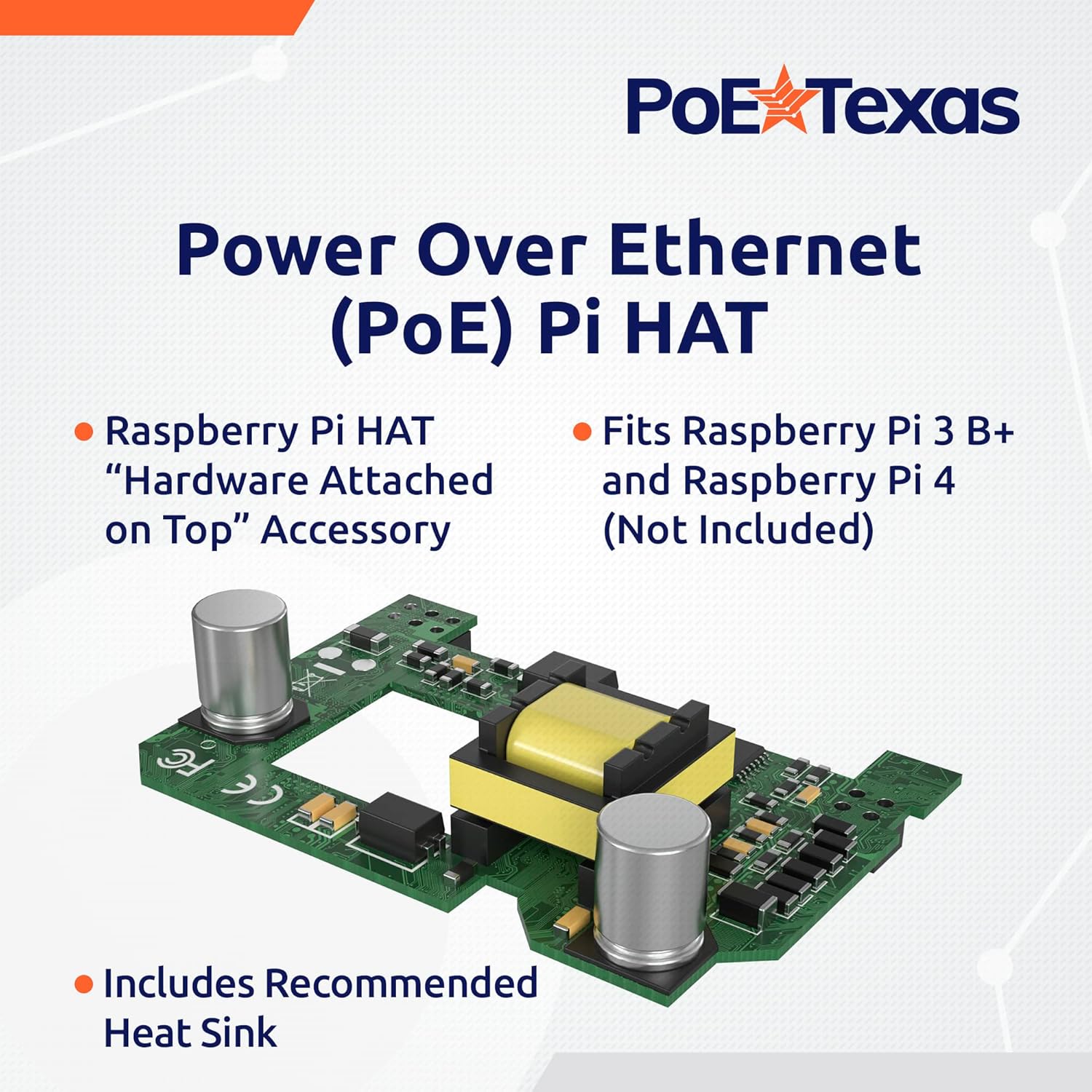 PoE Texas Splitter Power Over Ethernet (PoE) HAT for Raspberry Pi 3 B+ 4 and 802.3af PoE Network