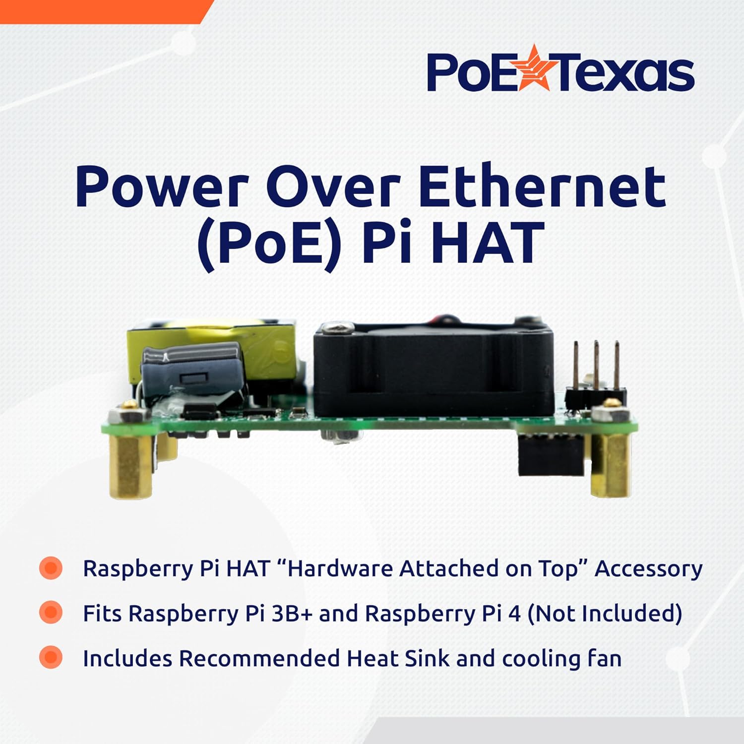 PoE Texas Splitter Power Over Ethernet (PoE) HAT for Raspberry Pi 4 and 3B+ and 802.3at PoE+ Network