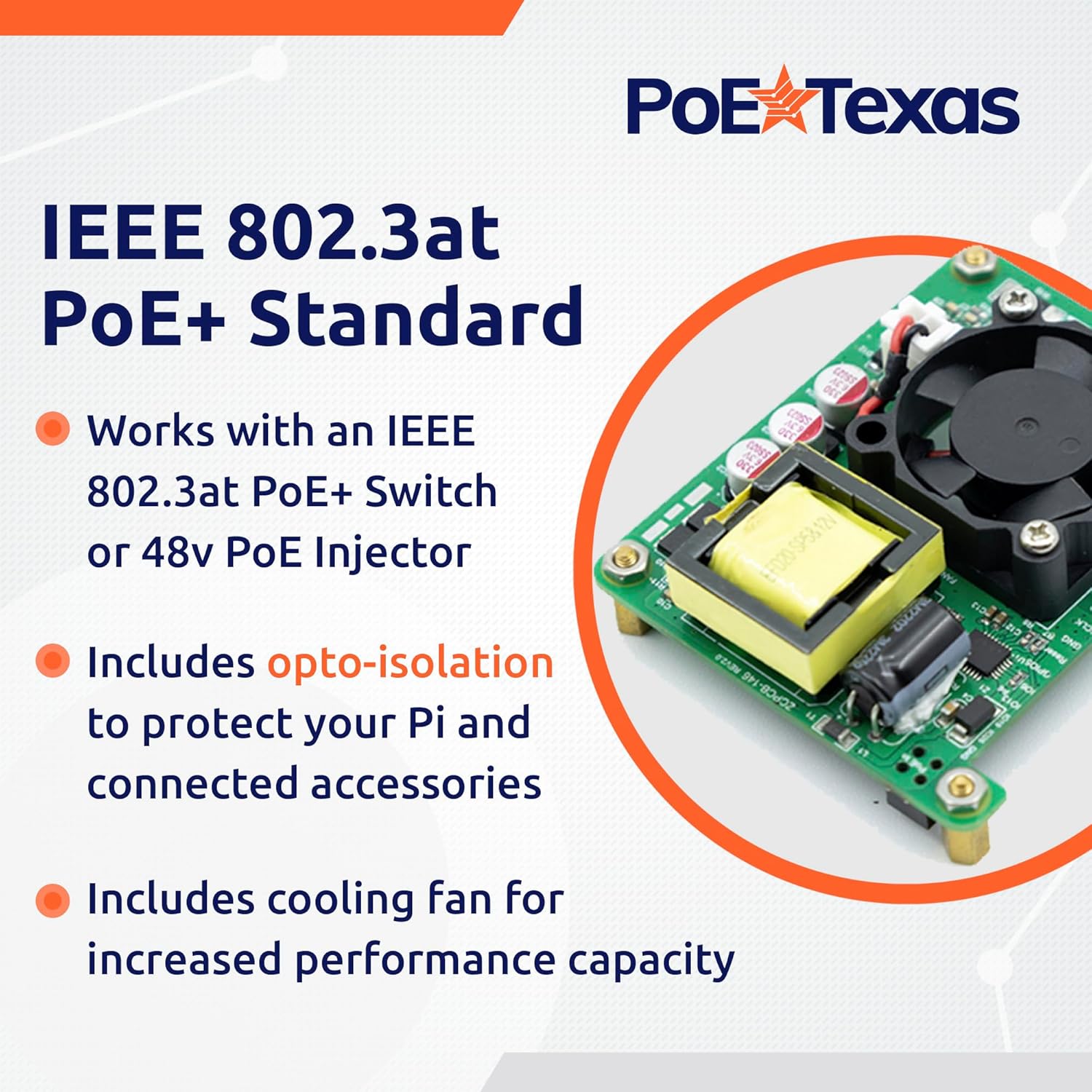 PoE Texas Splitter Power Over Ethernet (PoE) HAT for Raspberry Pi 4 and 3B+ and 802.3at PoE+ Network
