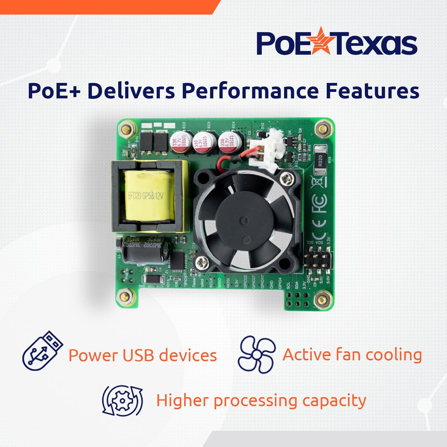 PoE Texas Splitter Power Over Ethernet (PoE) HAT for Raspberry Pi 4 and 3B+ and 802.3at PoE+ Network