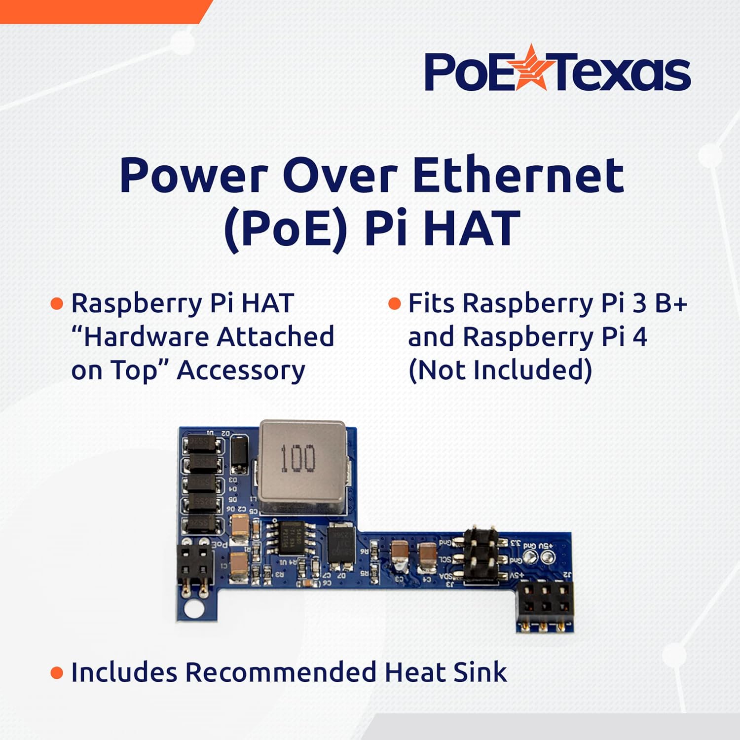 POE Texas Splitter Raspberry Pi HAT "Hardware Attached on Top" Accessory
