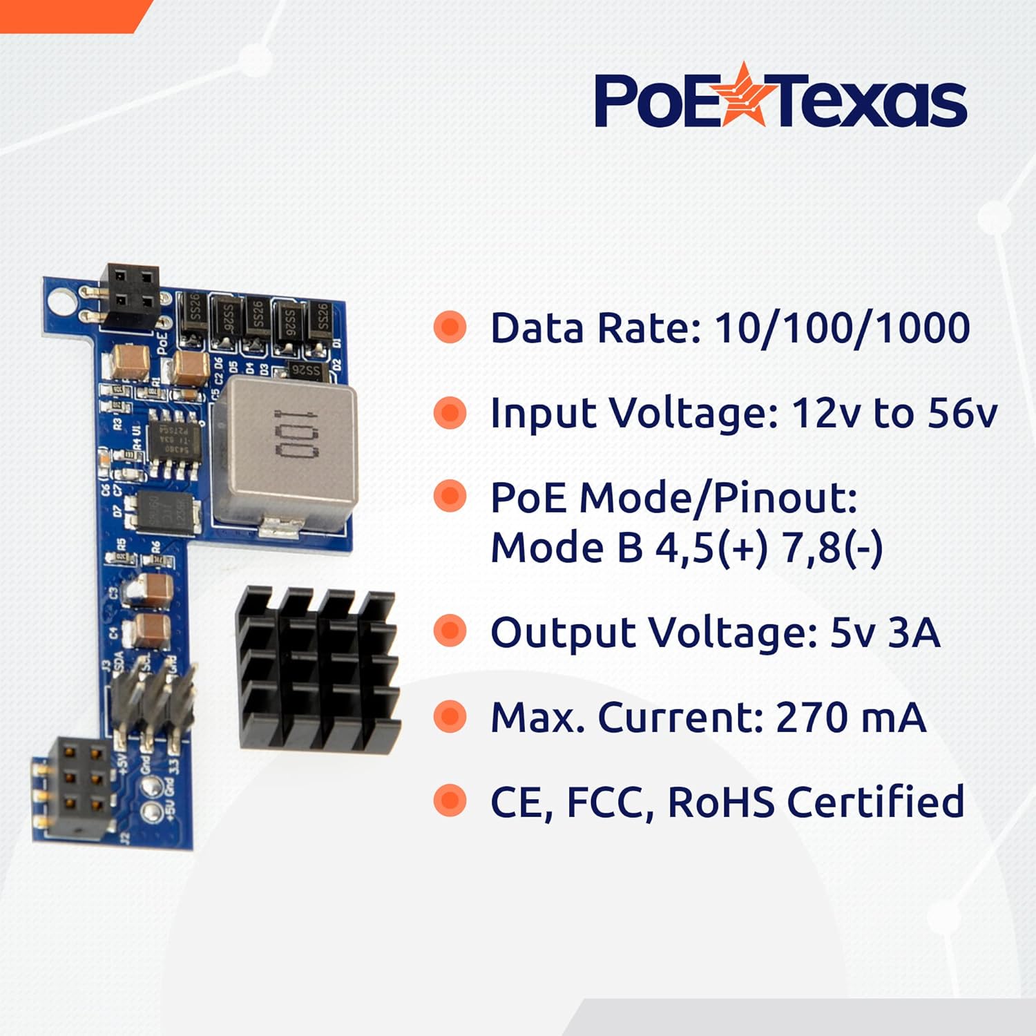 POE Texas Splitter Raspberry Pi HAT "Hardware Attached on Top" Accessory