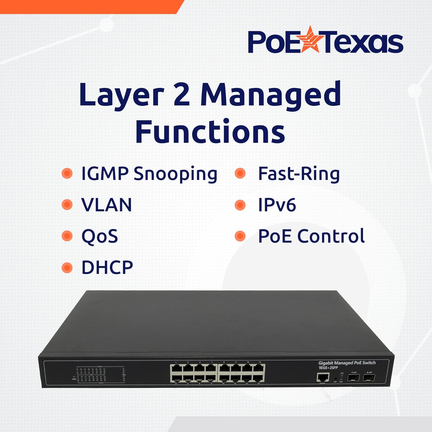 POE Texas Switch 24-Port Gigabit Layer 2 Managed PoE+ (IEEE 802.3at) Switch