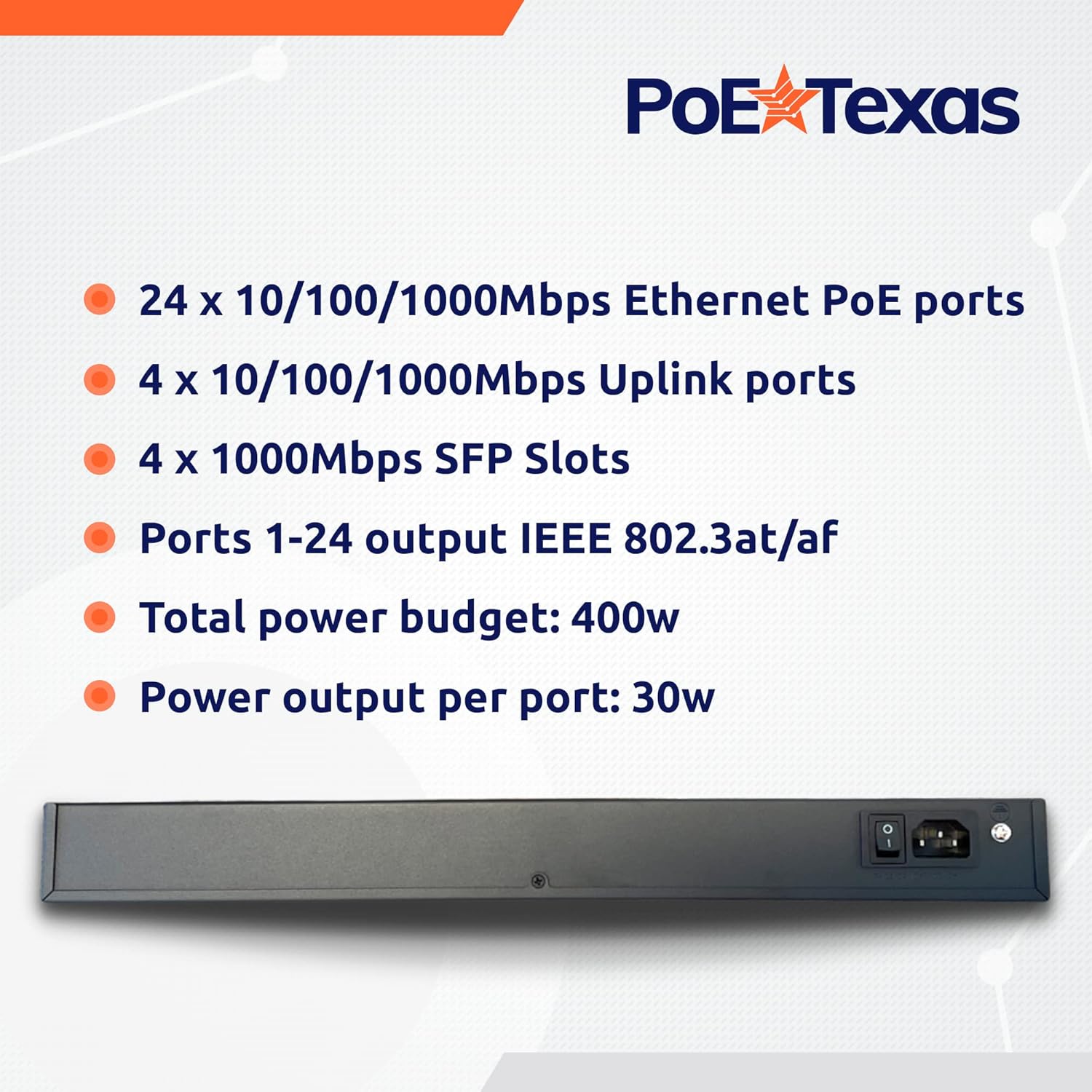 POE Texas Switch 24-Port Gigabit Layer 2 Managed PoE+ (IEEE 802.3at) Switch