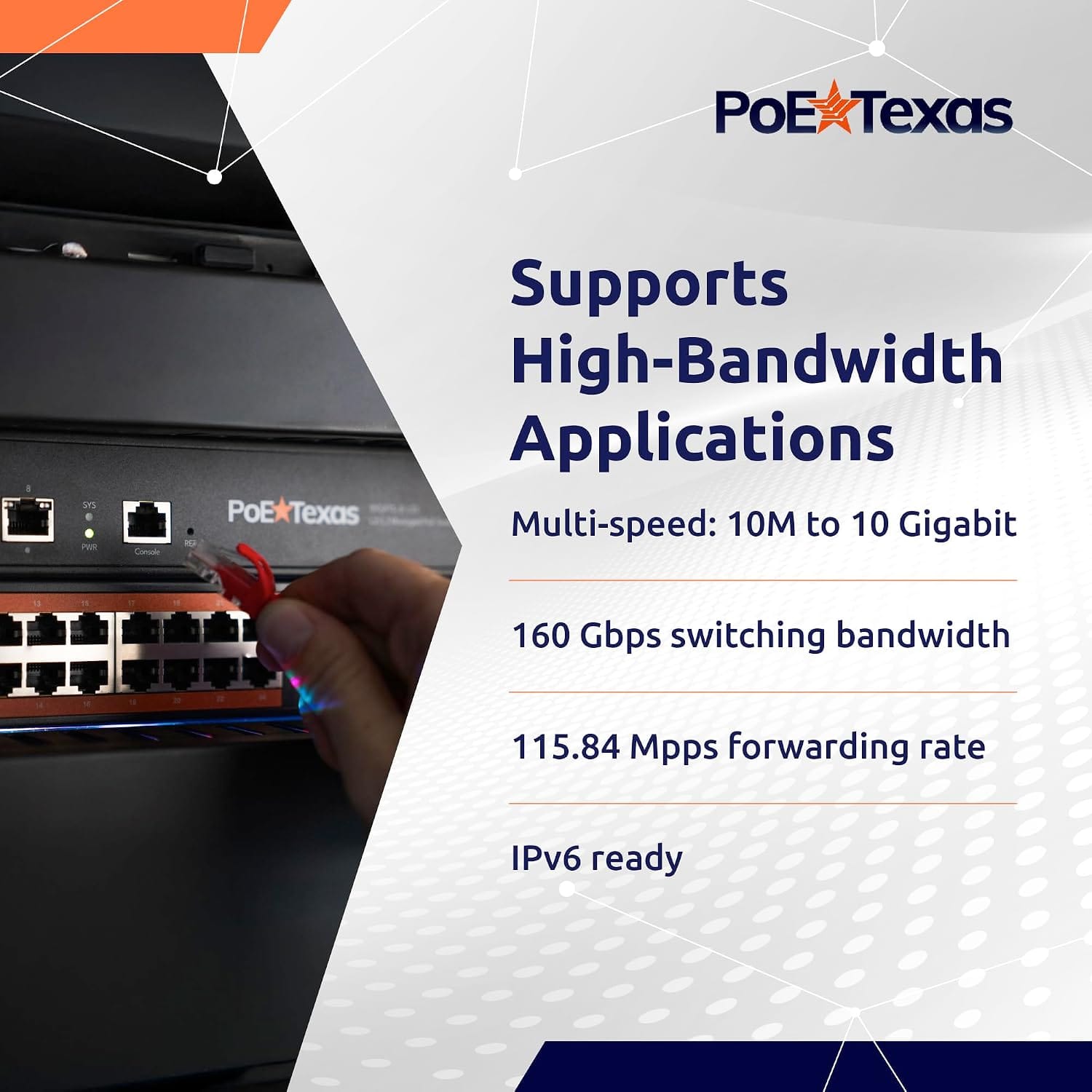 POE Texas Switch 8-Port Layer 2 and 3 10 Gigabit Managed PoE+ (IEEE 802.3at) Switch
