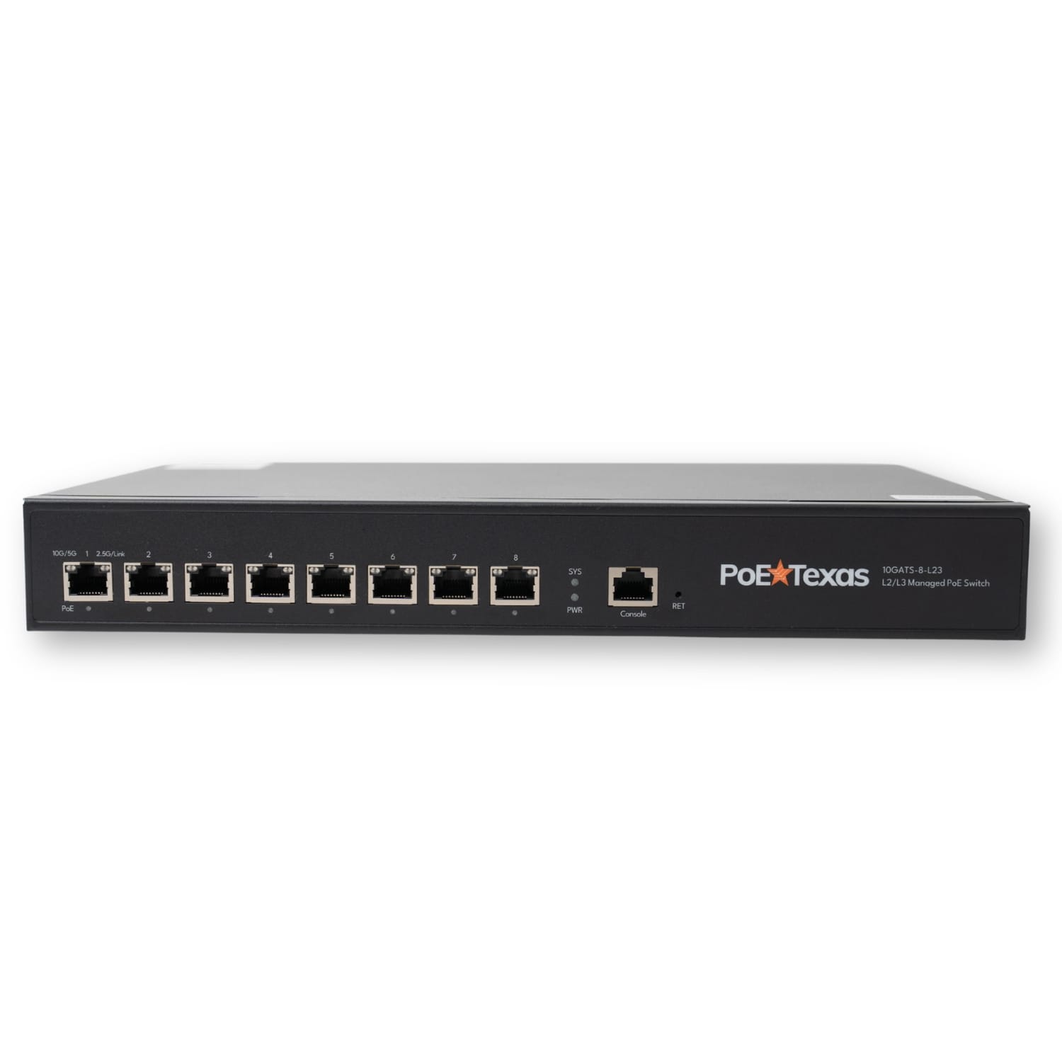 POE Texas Switch 8-Port Layer 3 10 Gigabit Managed PoE+ (IEEE 802.3at) Switch