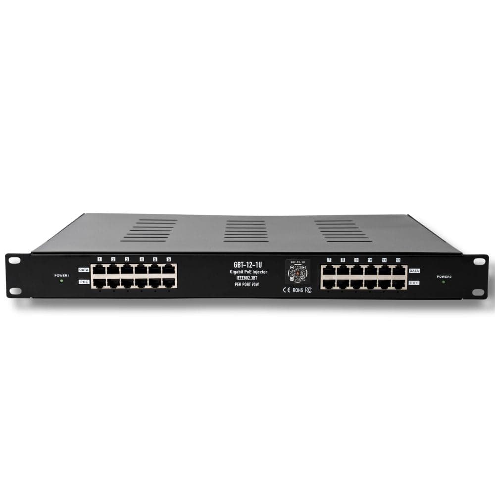 12 Port 2.5 Gigabit PoE++ Injector with a 53 Volt 1200 Watt Power Supp ...
