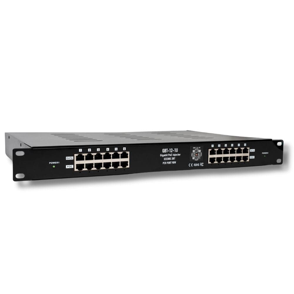 12 Port 2.5Gigabit PoE++ Injector with a 53 volt 1200 Power Supply ...