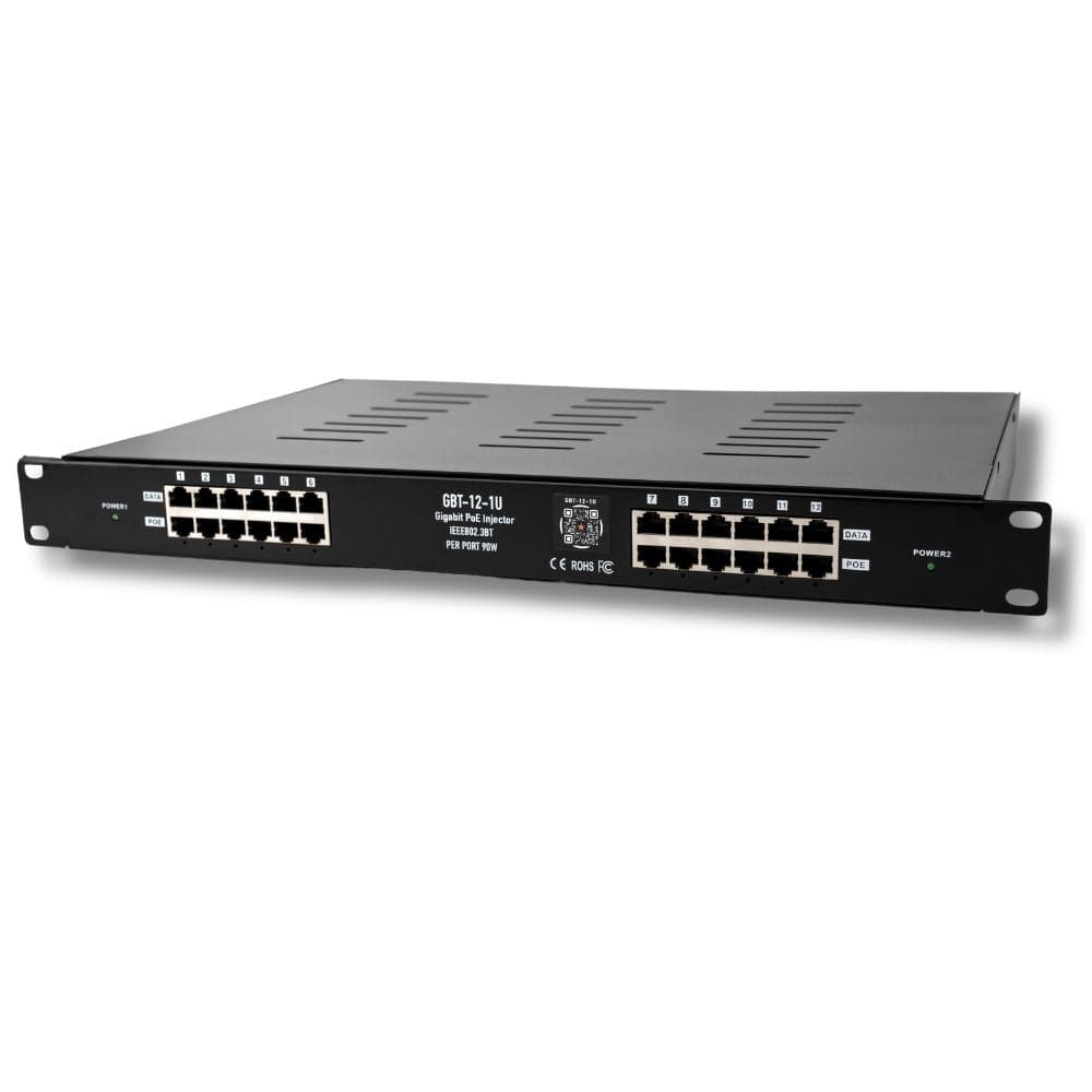12 Port 2.5Gigabit PoE++ Injector with a 53 volt 1200 Power Supply ...