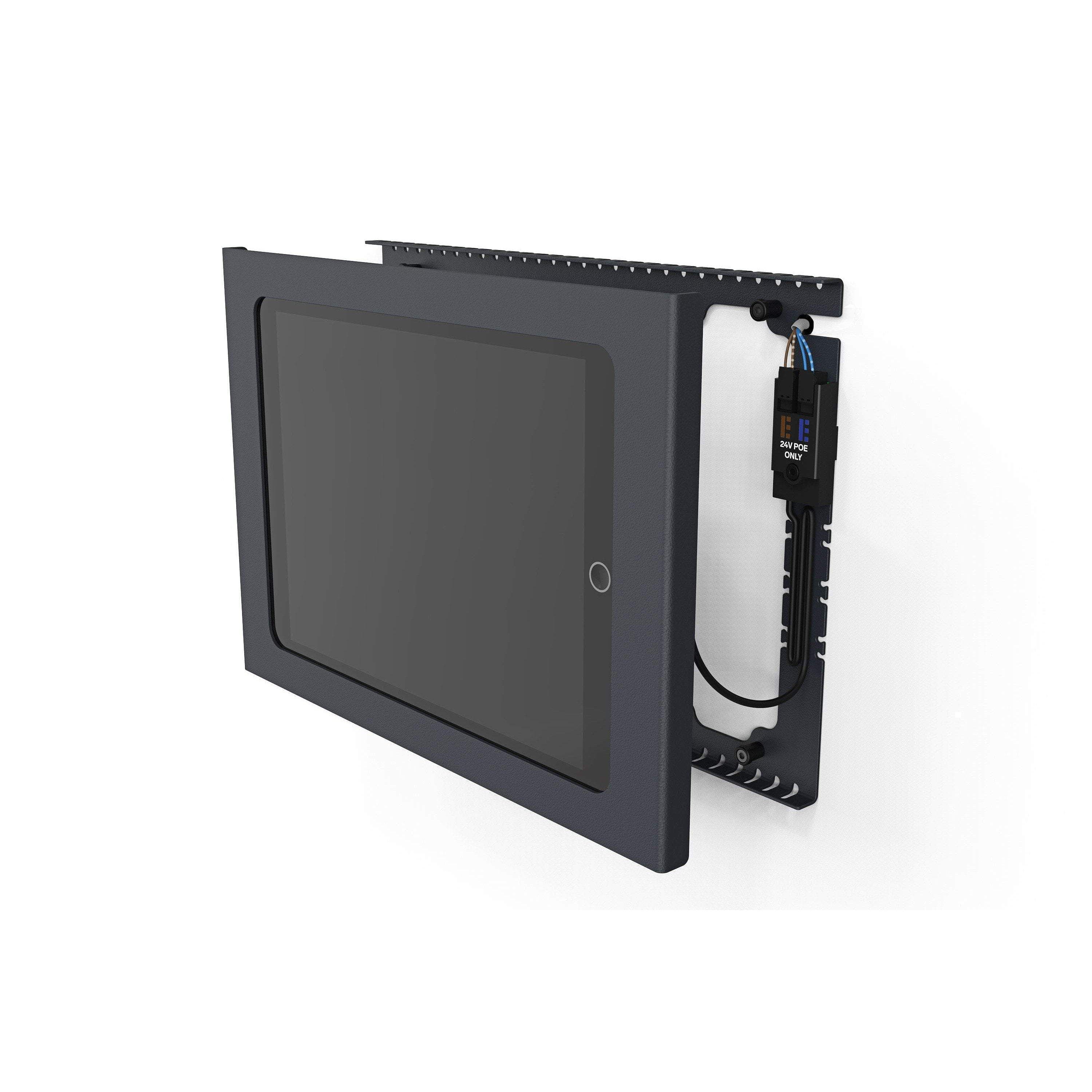 PoE Texas For Tablets Heckler Wall Mount Enclosure with Power for iPad for Digital Signage, Zoom Conference Room Schedulers, and More - 802.3af - Fits 10.2" iPad 7th Generation