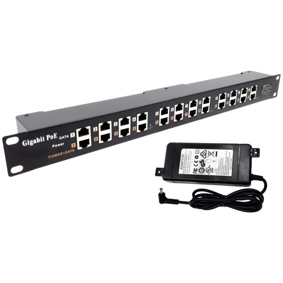 PoE Texas Injector 12-Port Gigabit Passive Rack Mount PoE Injector with 48 Volt 120 Watt Power Supply