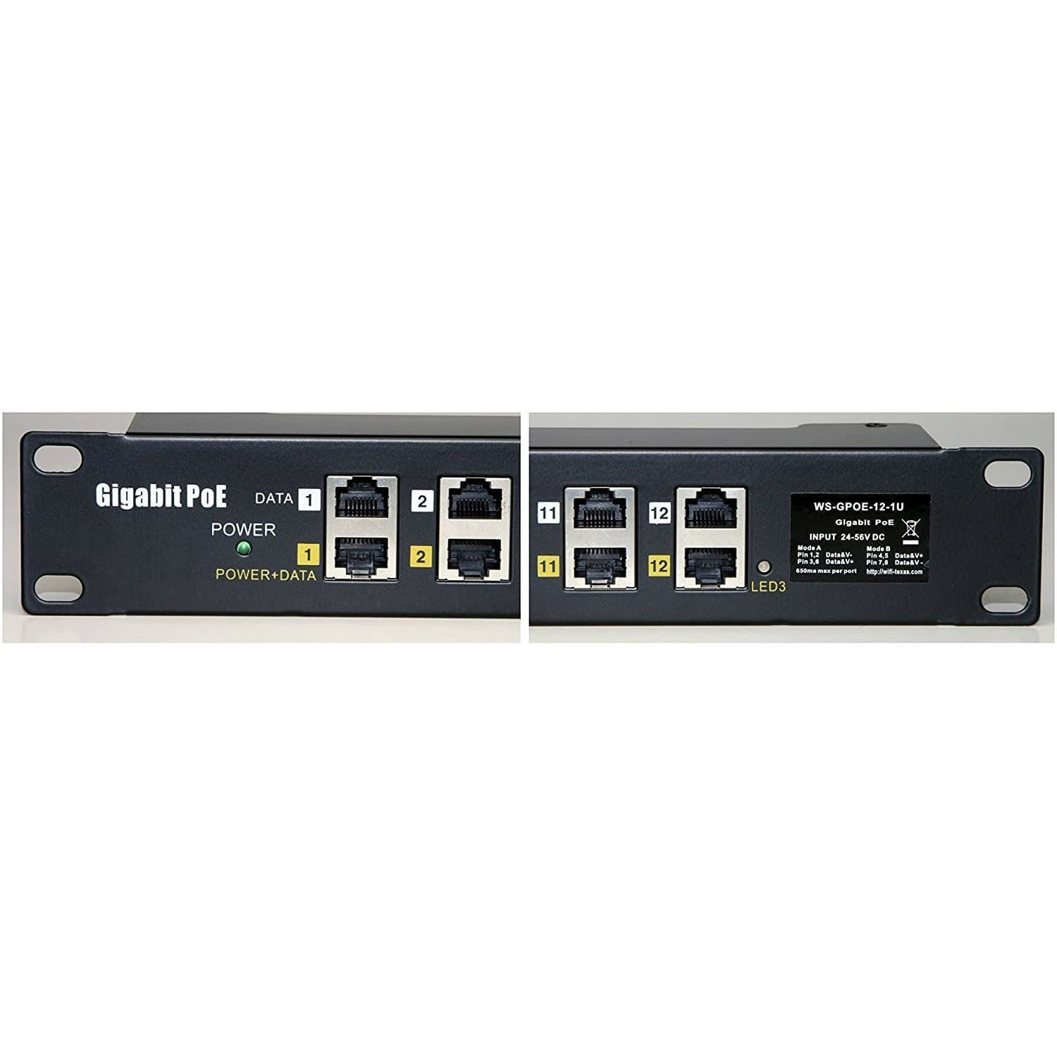 12-Port Gigabit Rack Mount PoE Injector with 24 Volt 120 Watt Power Su ...