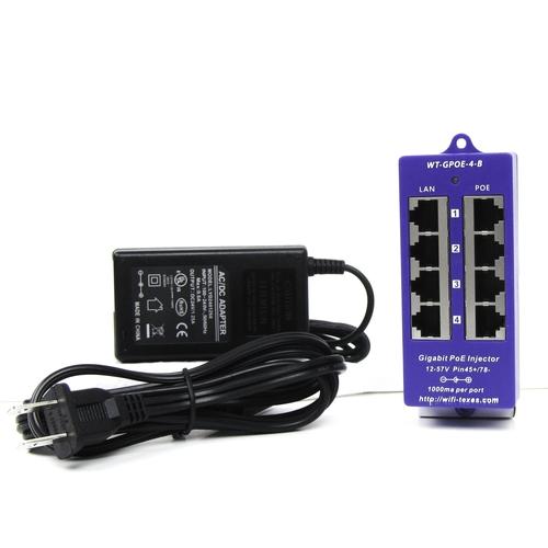 4 Port Gigabit PoE Injector with 24 Volt 30 Watt Power Supply