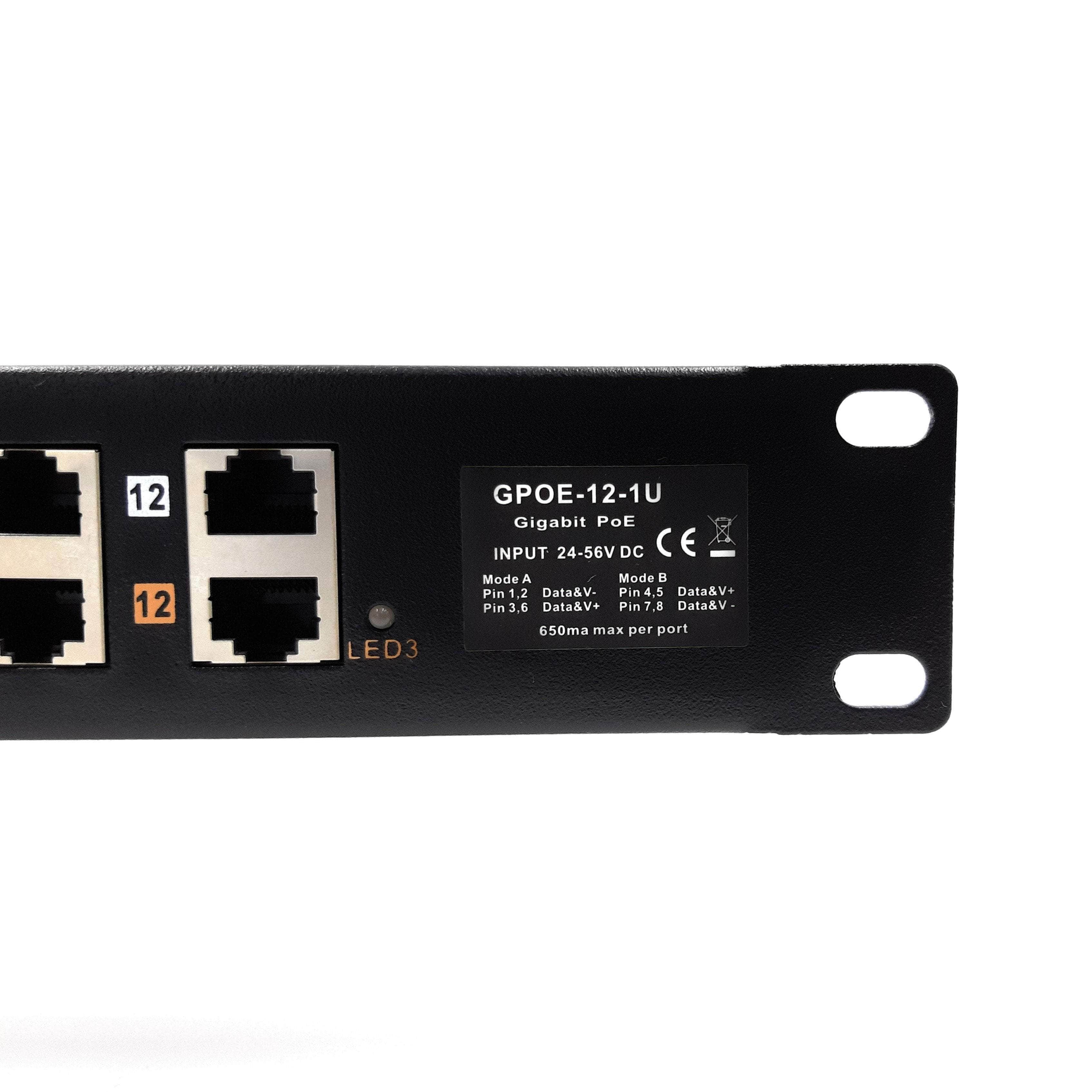 12-Port Gigabit Rack Mount PoE Injector with 48V 60W Power Supply — POE ...