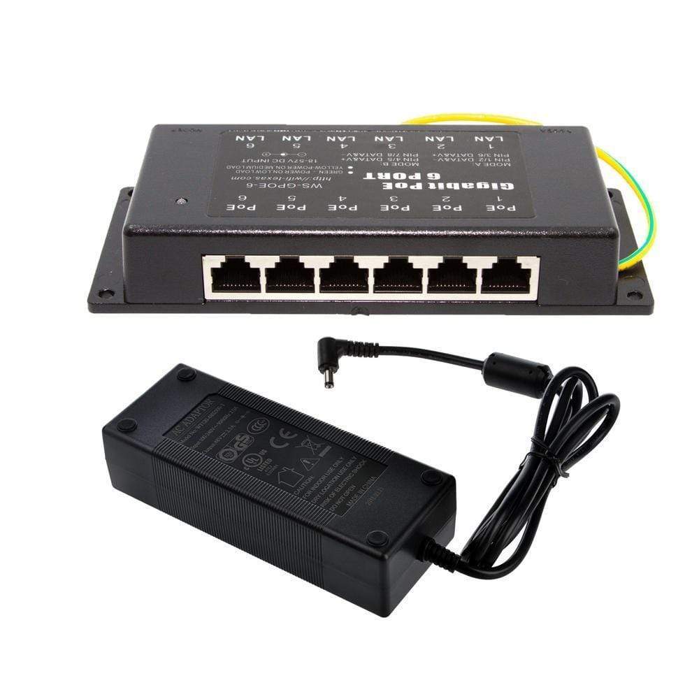 6 Port Gigabit, Mode A/B PoE Injector with 48V 120W Power Supply